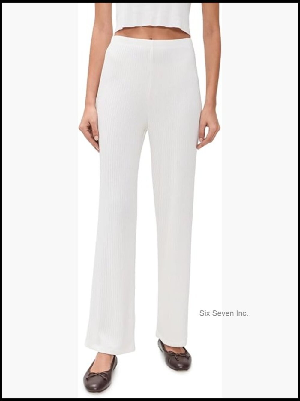 High Rise Ribbed Pants with Super-Stretch Fabric
